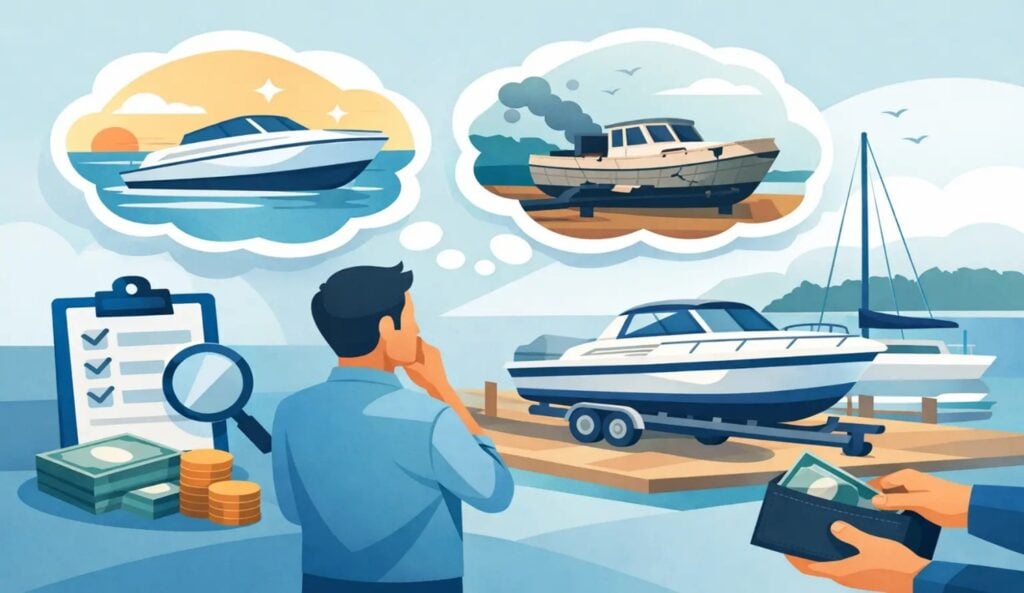 Man deciding between new and old boats