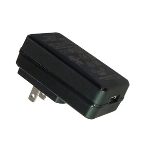 Black USB wall charger with plug prongs