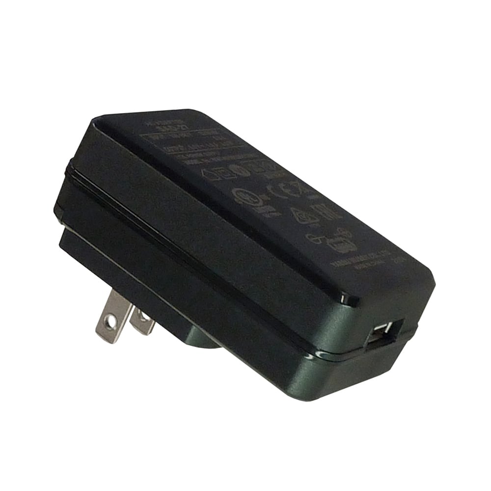 Black USB wall charger with plug prongs