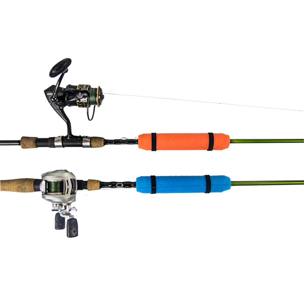 Two fishing rods with reels and foam grips
