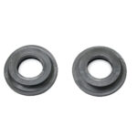 Two black rubber grommets on white background