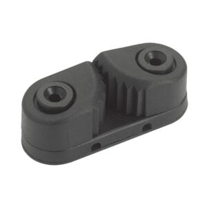 Black plastic mounting bracket with two screw holes