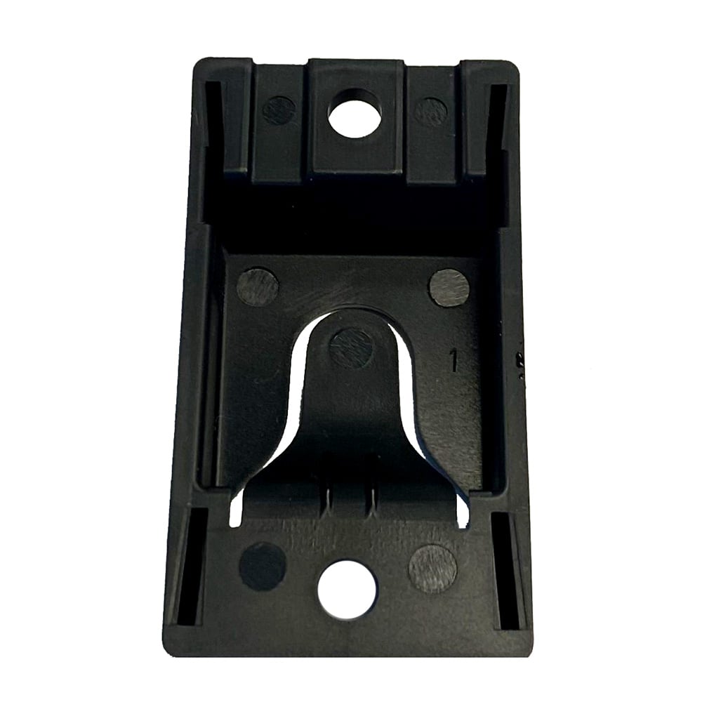 Black plastic mounting bracket with screw holes.