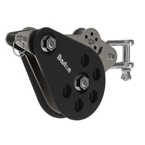 Black metal pulley block with shackle