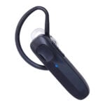Black wireless Bluetooth headset with ear hook.