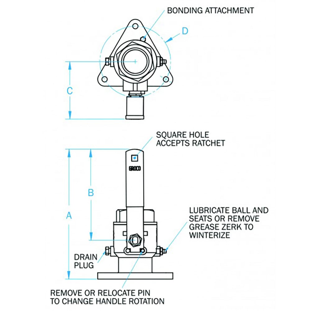 Technical drawing of valve with labeled dimensions