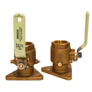 Two brass industrial ball valves with handles