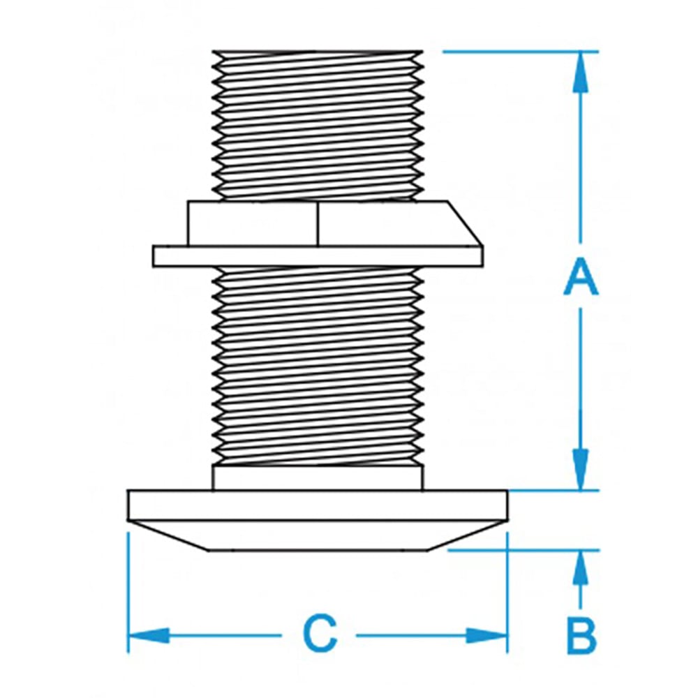 Threaded bolt diagram with labeled dimensions A, B, C