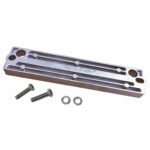 Metal bracket with bolts and washers.