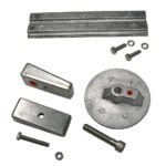 Assorted metal hardware components on white background.