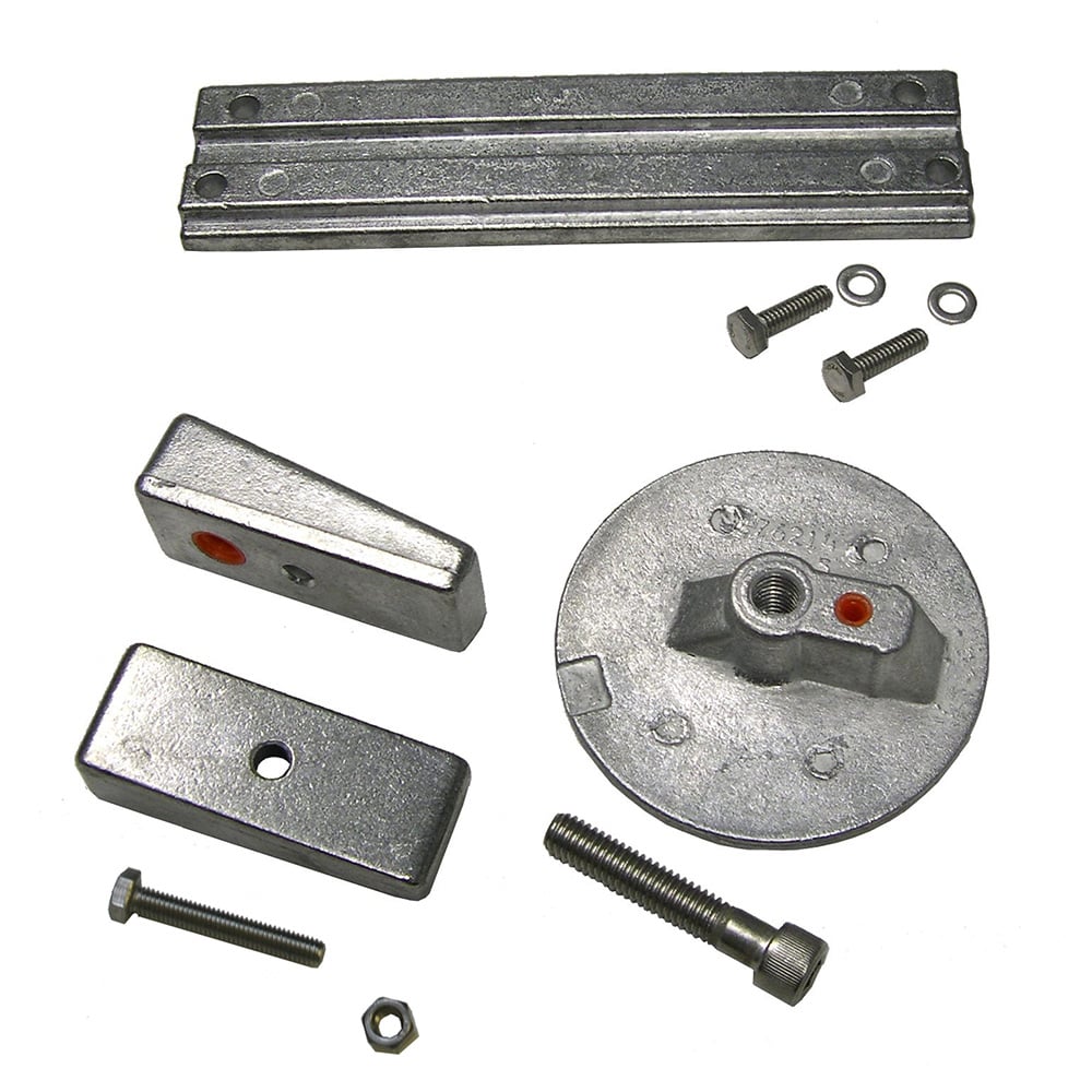 Assorted metal hardware components on white background.