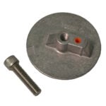Metal disc with threaded bolt, close-up view.
