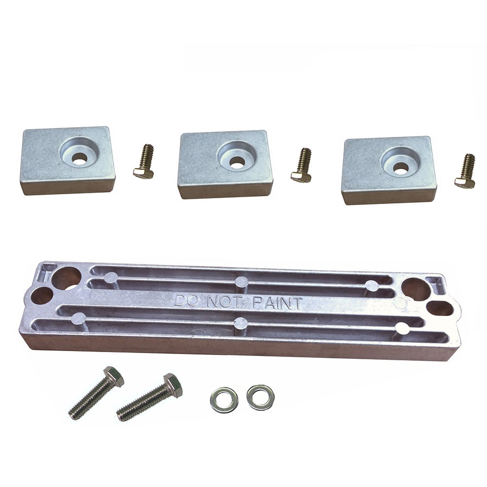 Metal mounting kit with bolts and brackets.