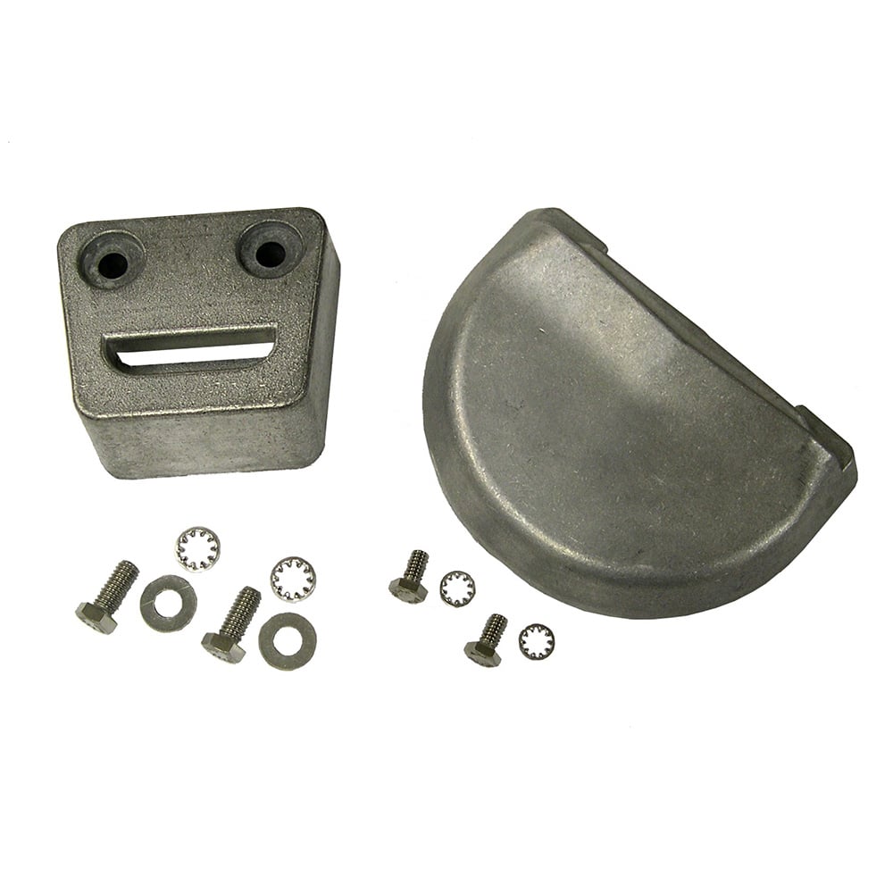 Metal parts and screws on white background.