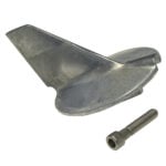 Metal boat propeller with bolt attached.