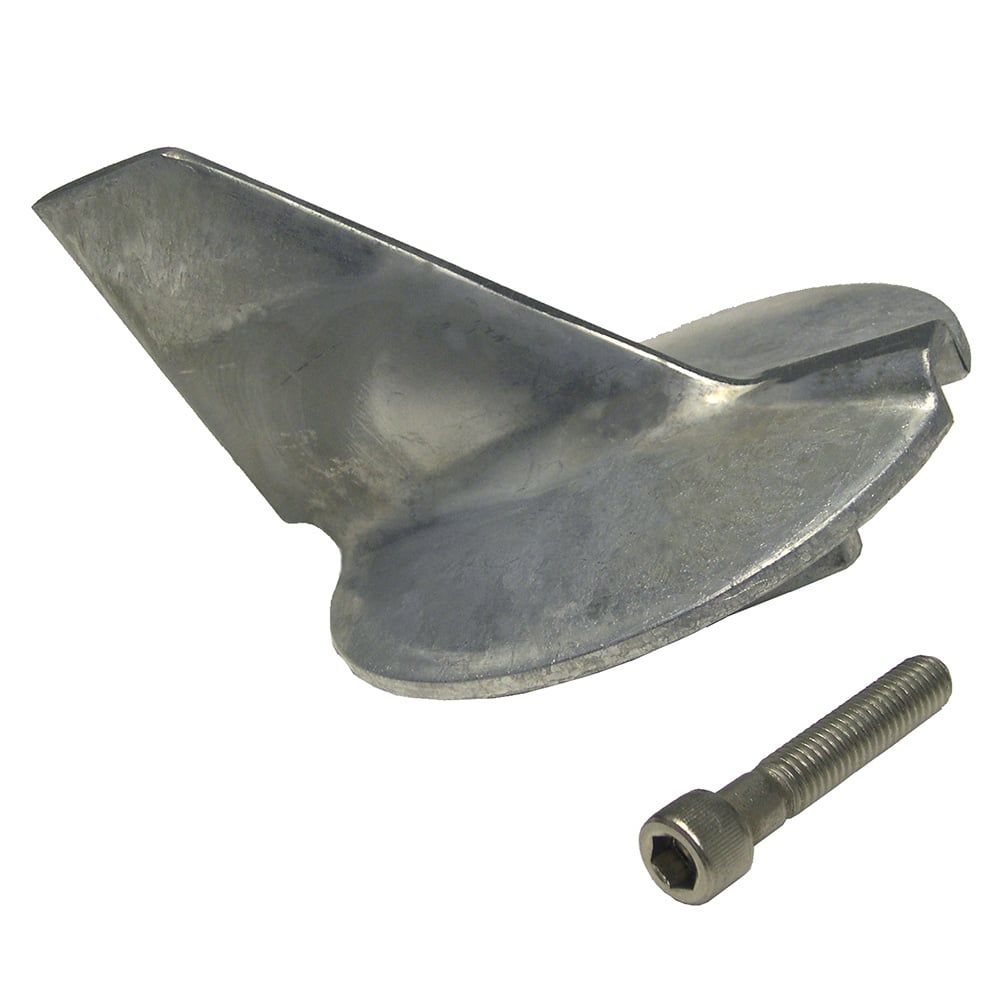 Metal boat propeller with bolt attached.