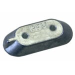 Zinc anode with PFM engraving and two holes.