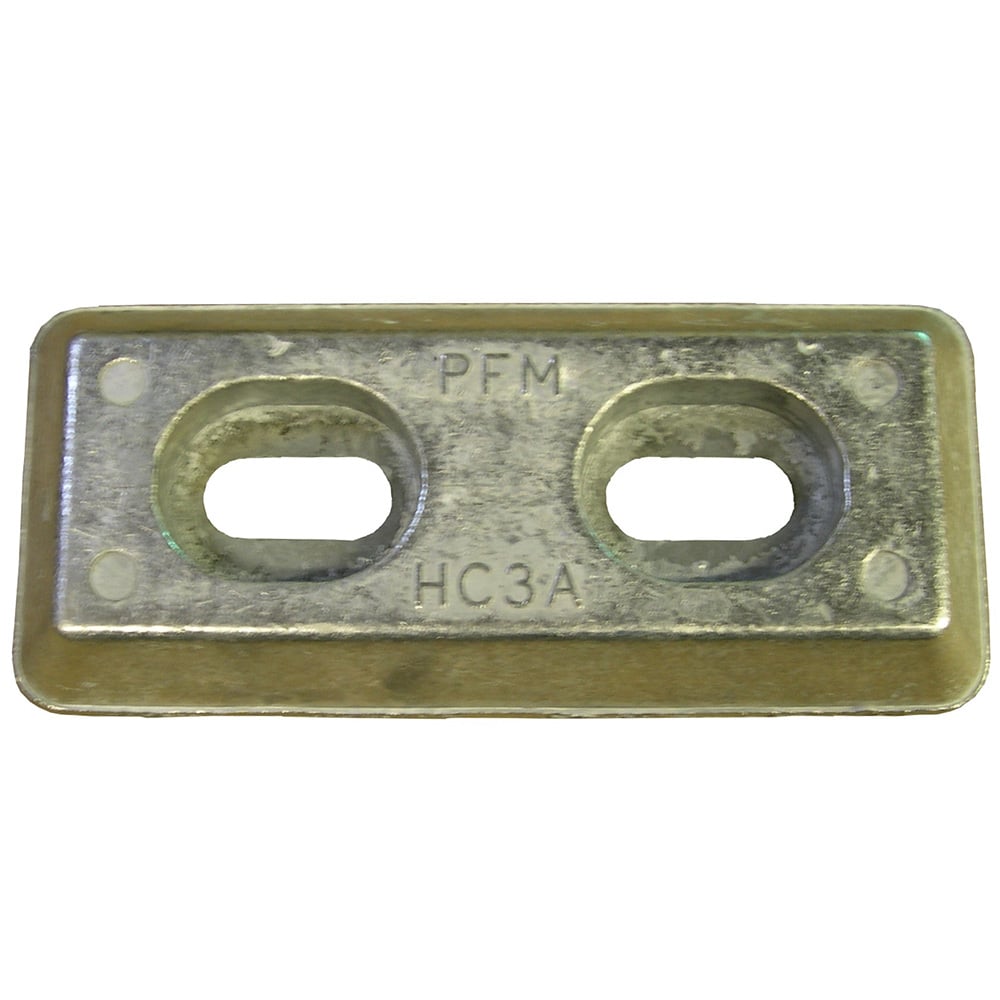 Rectangular zinc anode with two slots.