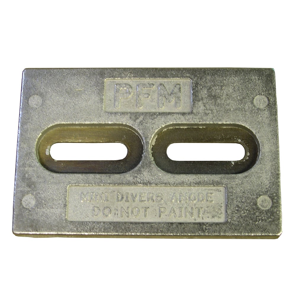 Metal diver's anode with two slots.