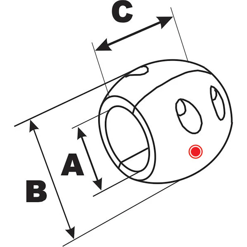 Diagram of cylindrical object with labeled dimensions A, B, C