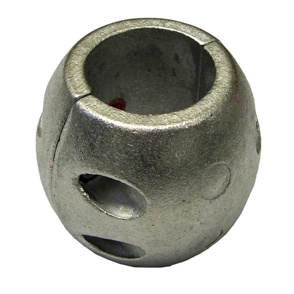 Metallic sinker with holes for fishing line.