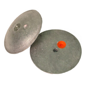 Two round metal caps with center holes.