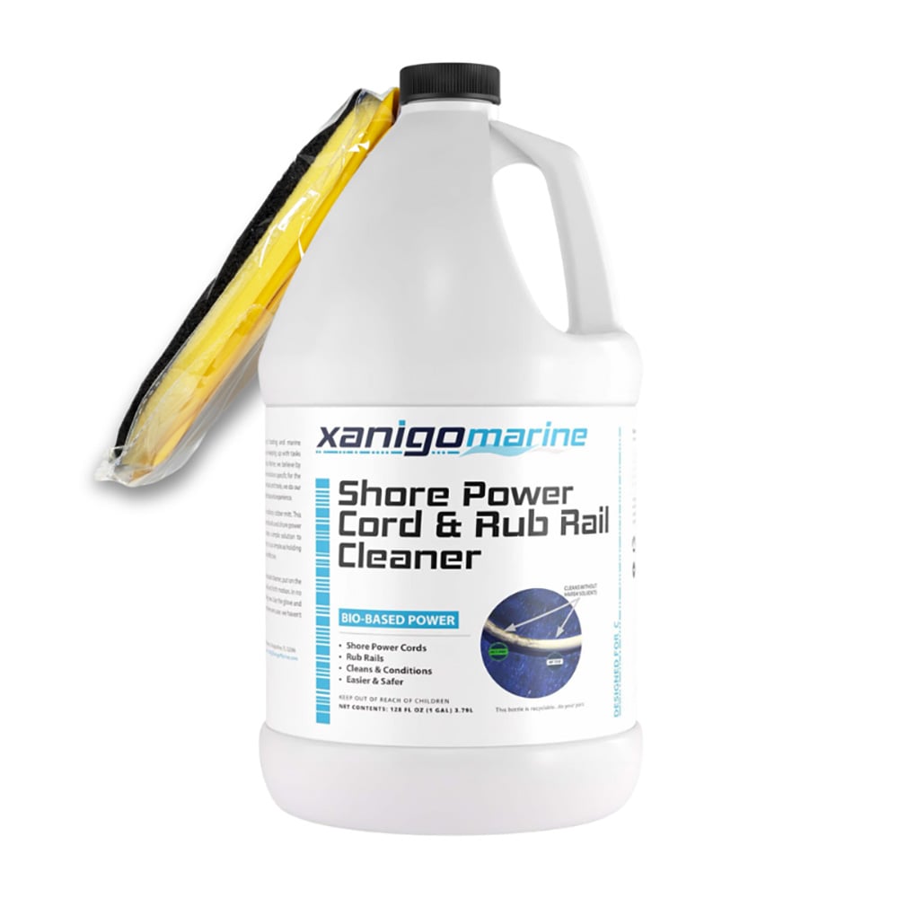 Shore power cord cleaner bottle with sponge.