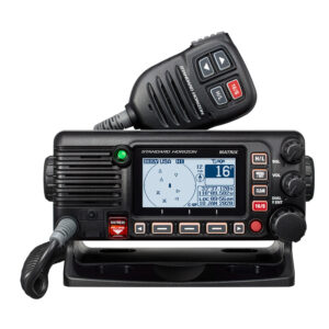 Marine radio with LCD screen and microphone
