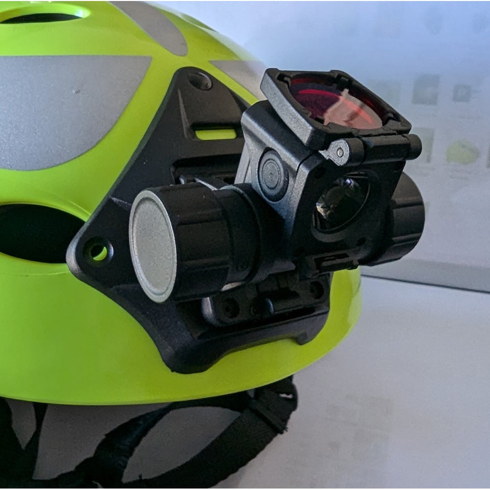 Helmet-mounted night vision device close-up