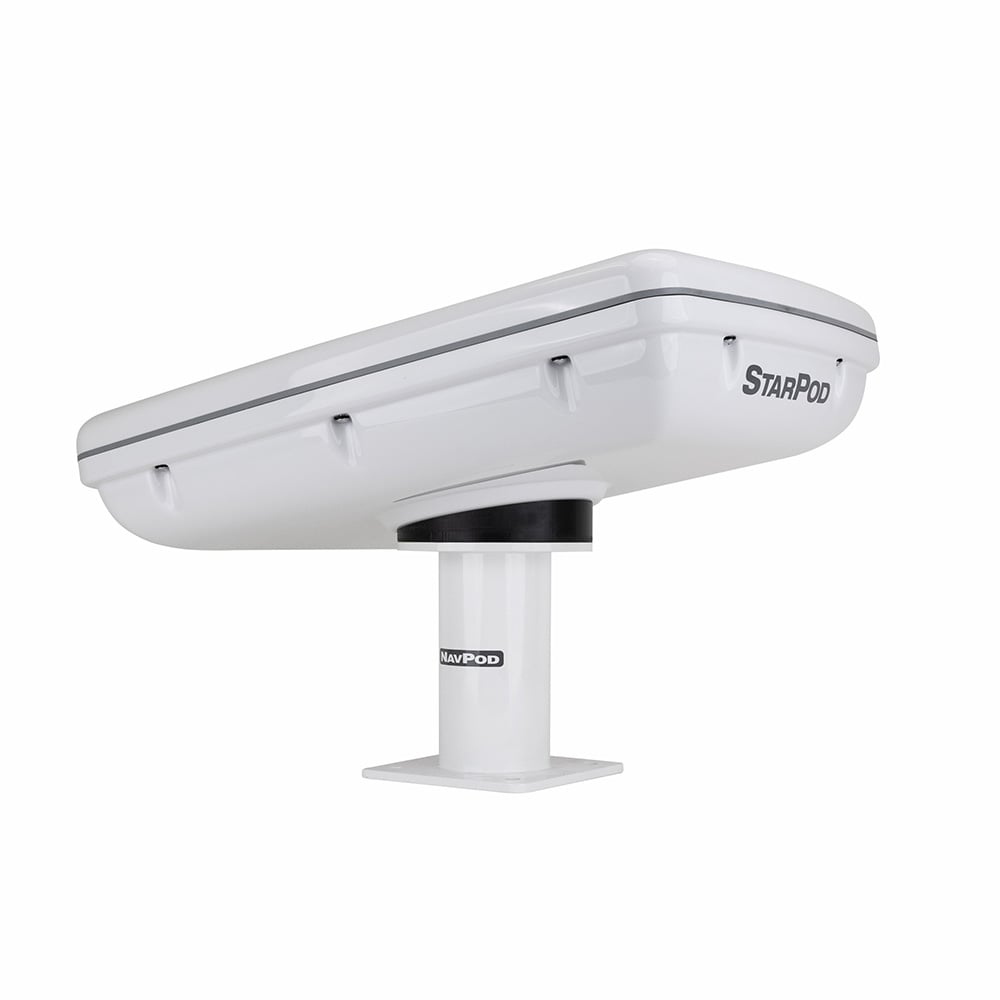 White electronic device mounted on a stand.