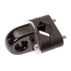 Black plastic clamp mount with oval eyelet