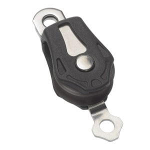 Small black pulley block with metal eyelets