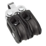 Double sheave pulley block with metal bracket