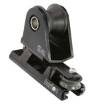 Black metal pulley block with mounting base