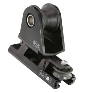 Black metal pulley block with mounting base