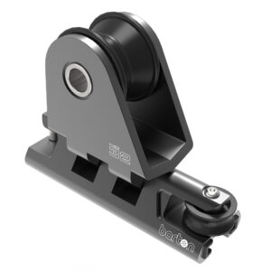 Metal pulley trolley assembly on rail track