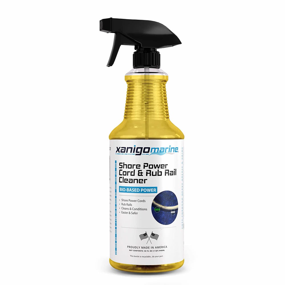 Eco-friendly shore power cord cleaner spray bottle.