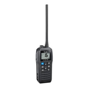 Black handheld two-way radio with long antenna