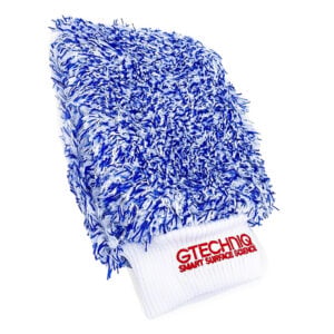 Blue and white microfiber car wash mitt