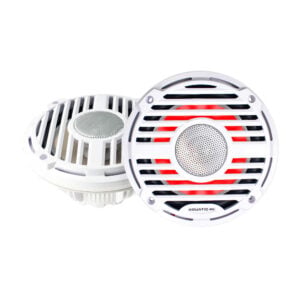 White marine speakers with red LED lighting