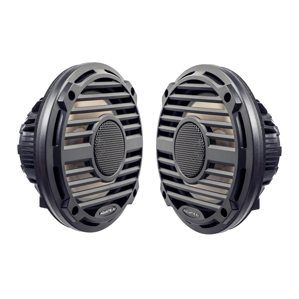 Pair of round black marine speakers