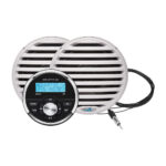 Marine stereo system with two white speakers