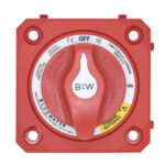 Red marine battery switch with OFF and ON settings