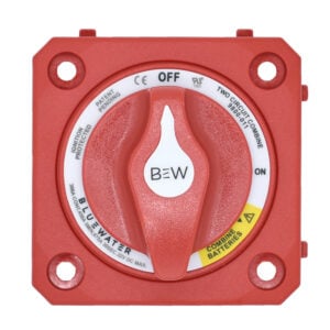 Red marine battery switch with OFF and ON settings