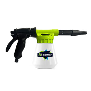 XFoamer spray gun with green and black design.