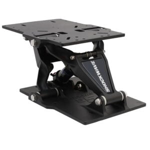 Shockwave marine suspension seat pedestal, black metal design.