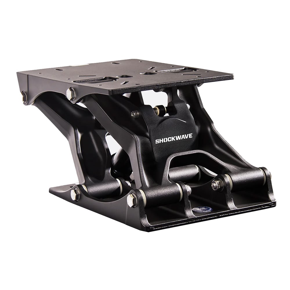 Black pneumatic shock absorber with Shockwave branding.