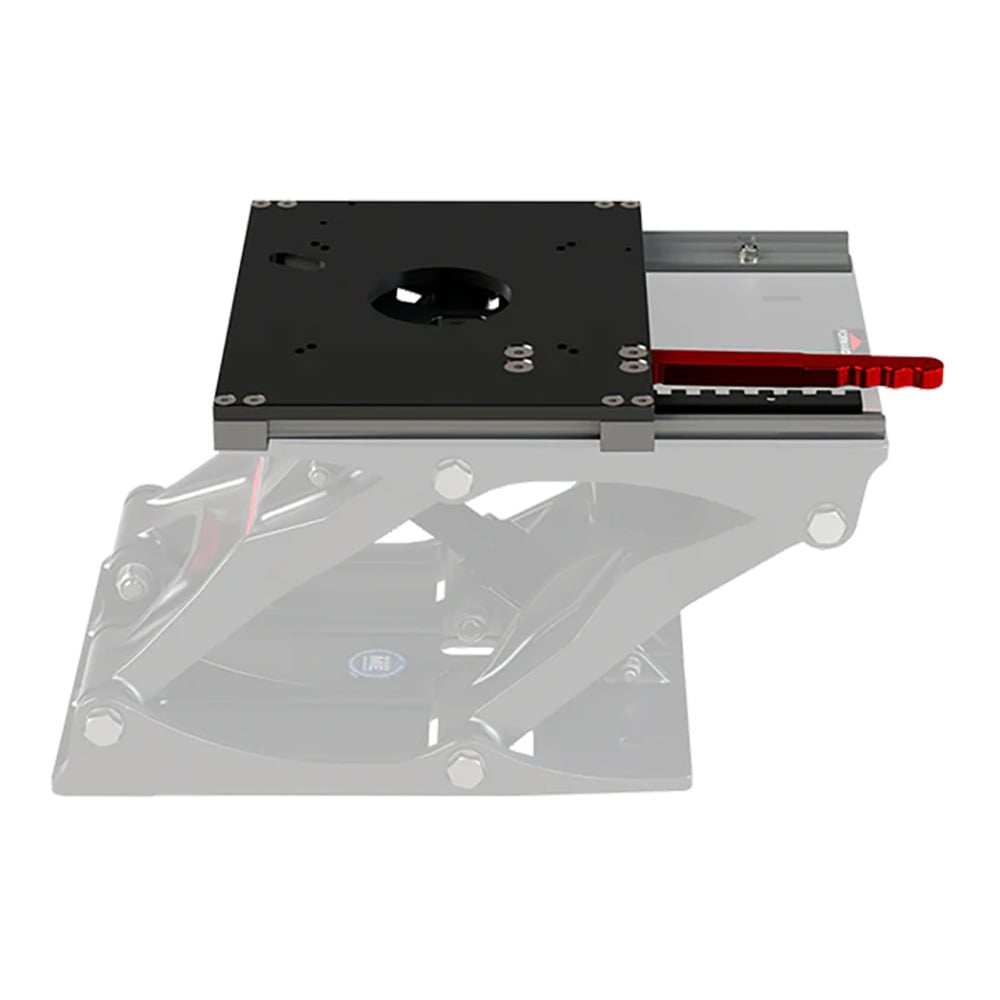 Scissor lift mechanism with adjustable platform component.