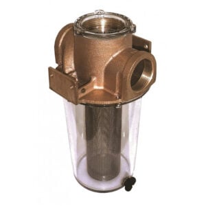 Bronze industrial water filter with clear housing