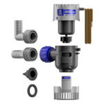 Disassembled marine pump with various connectors.